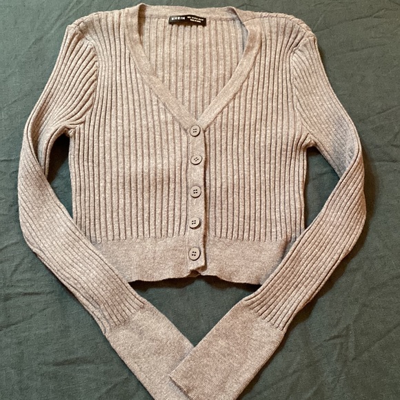 Gray Ribbed Cropped Cardigan Large Button Up - Picture 2 of 6